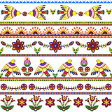 Seamless pattern with birds and flowers. Floral stripes background, tribal texture. Vector, EPS10.