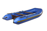 Blue rubber inflatable boat PVC with oars, isolated on white.
