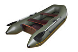 Inflatable rubber boat made of PVC, green, double, with oars.