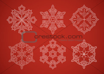Snowflake set on red background