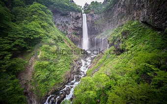 Silk water in bottom of Kegon Falls, Nikko, wide angle