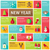 Flat Design Vector Icons Infographic Happy New Year Concept
