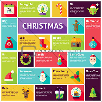 Flat Design Vector Icons Infographic Merry Christmas Concept
