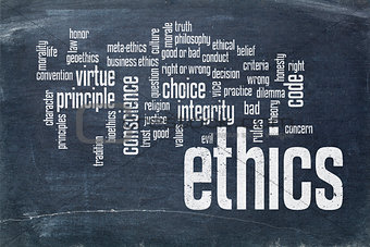 ethics word cloud on blackboard