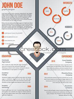 Modern cv resume template with photo in middle