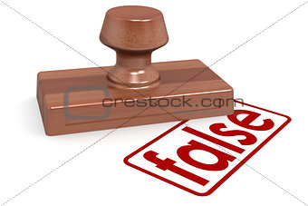 Wooden stamp false with red text