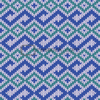 Knitted Seamless Pattern in Blue, Green and Gray