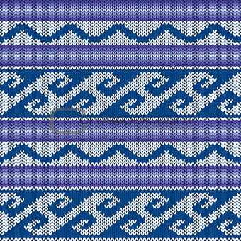 Knitted Seamless Pattern in Blue, Violet and Gray