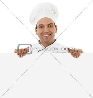 Chef holding a blank sign