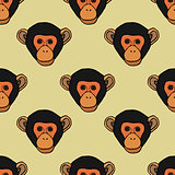 Seamless pattern with cute faces of monkeys.