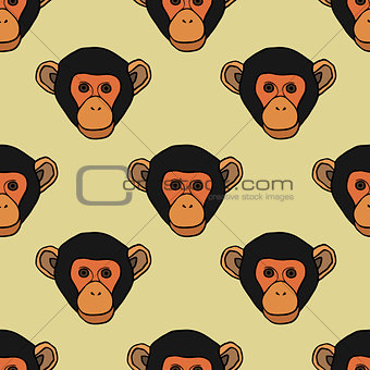 Seamless pattern with cute faces of monkeys.