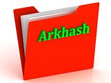 Arkhash- bright green letters on a gold folder 