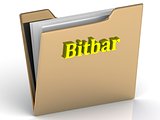 Bitbar- bright color letters on a gold folder 