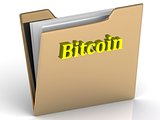 Bitcoin- bright color letters on a gold folder 