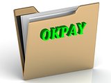OKPAY - bright letters on a gold folder 