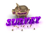SURVEY- inscription of green letters and gold Piggy 