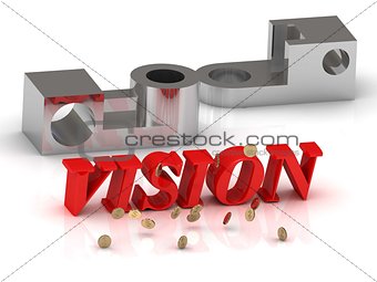 VISION- inscription of red letters and silver details 