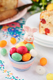 Easter Bunny Egg Holder Filled with Colorful Spotted Egg-Shaped 