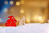 Santa and snowman with bokeh lights
