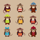 Happy cartoon vector monkey flat