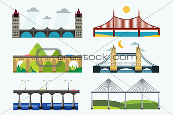 Bridge silhouette vector illustration set