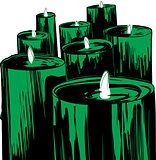 Set of Lit Green Candles