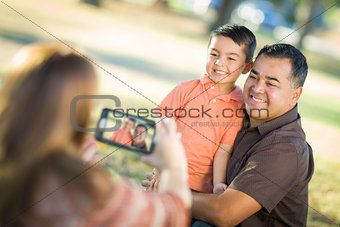 Mixed Race Family Taking A Phone Camera Picture