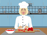female chef in unifore on the background of the kitchen