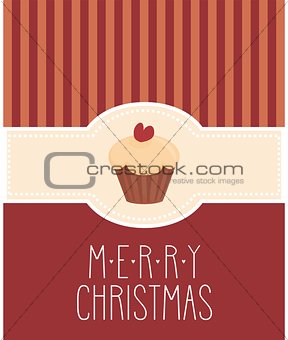 Christmas vector card with cupcake and Merry Christmas wishes