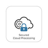 Secured Cloud Processing Icon. Flat Design.