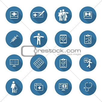 Medical and Health Care Icons Set. Flat Design. Long Shadow.