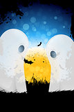 Grungy Halloween Background with Moon and Ghosts