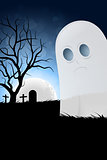 Halloween Background with Ghost and Graveyard