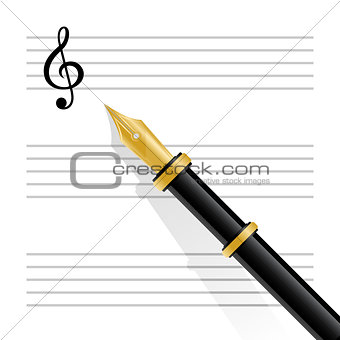 Musical staff, clef and pen