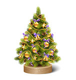 Festive Decoration Christmas Tree Pine on Wooden Stand Isolated