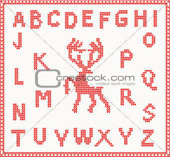 Christmas Knitted Font with Deer in red color