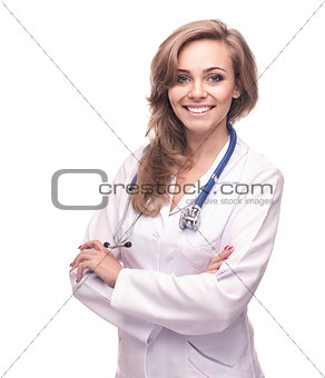 beautiful female smiling doctor isolated