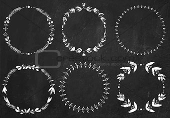 Collection of 6 hand-draw chalk vector victory laurel wreaths fo