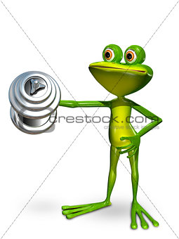 Frog in front of a dumbbell lifts