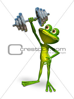 Frog lifts a dumbbell sports
