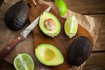Sliced fresh avocado on cutting board