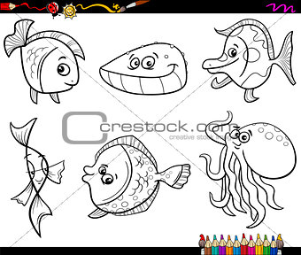 sea animals set coloring page