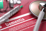 Dementia. Medical Concept on Red Background.