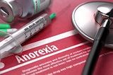 Anorexia. Medical Concept on Red Background.