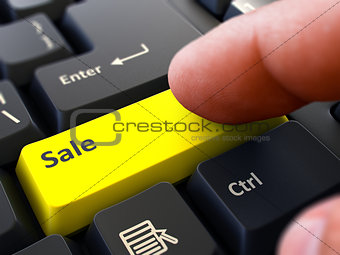 Sale Concept. Person Click Keyboard Button.