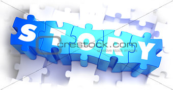Story - White Word on Blue Puzzles. 