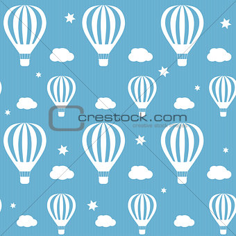 Vector seamless pattern whith white hot air balloons on the blue sky.