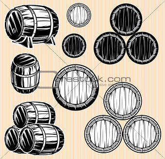 vector set monochromatic patterns with barrels for beverages