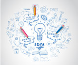 idea concept with light bulb and doodle sketches infographic