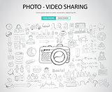 Photo Video Sharing concept with Doodle design style